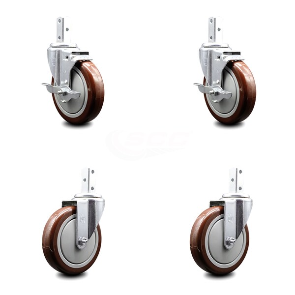 Service Caster 5 Inch Maroon Polyurethane Wheel Swivel 7/8 Inch Square Stem Caster Brakes, 2PK SCC-SQ20S514-PPUB-MRN-TLB-78-2-S-2 - main